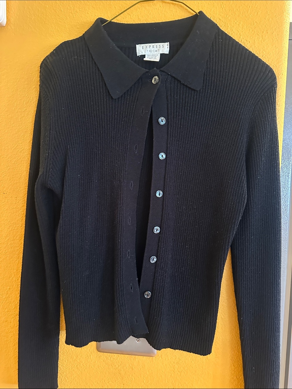 Women’s Express Black Ribbed Button-Front Cardigan